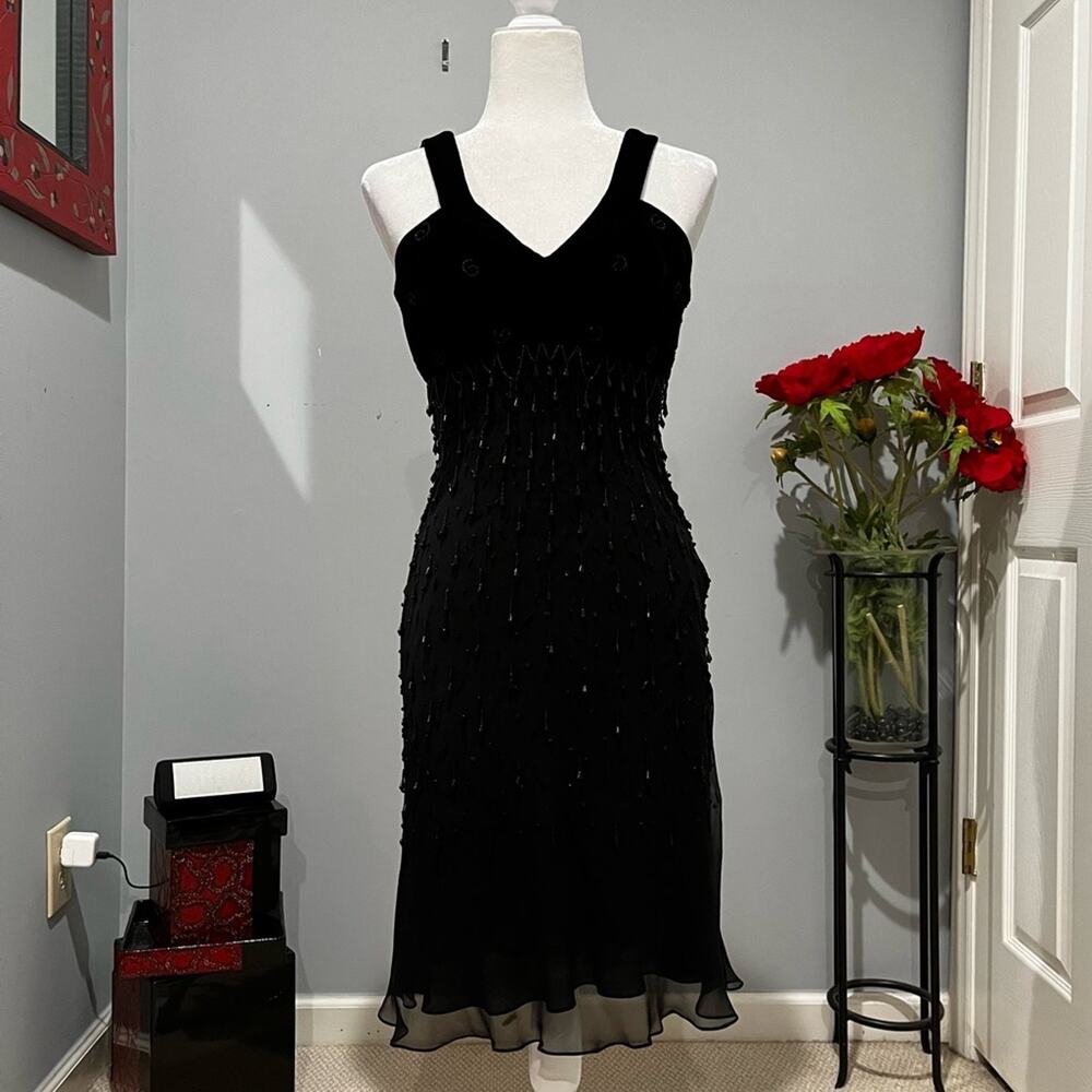 NEW Argenti Vintage Silk Gatsby Chandelier Beaded Sweetheart Flapper Midi Dress